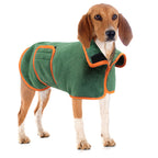 Front view of the green After-Walk Robe and its tall collar