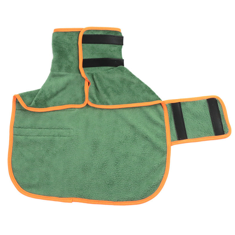 The green After-Walk Robe from above, collar and belly band open