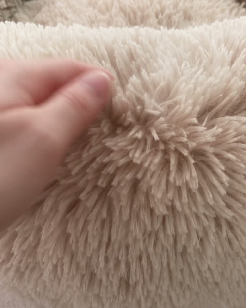 Close-up of the deep oat plush pile of the DenKind Calm Bed